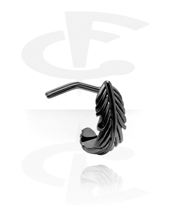 Nesestaver og -ringer, L-formet nesedobb (kirurgisk stål, svart, skinnende finish) med fjærfeste, Kirurgisk stål 316L