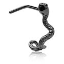 Nosovky a krúžky do nosa, Nosovka v tvare L (chirurgická oceľ, čierna, lesklý povrch) s dizajnom had, Chirurgická oceľ 316L