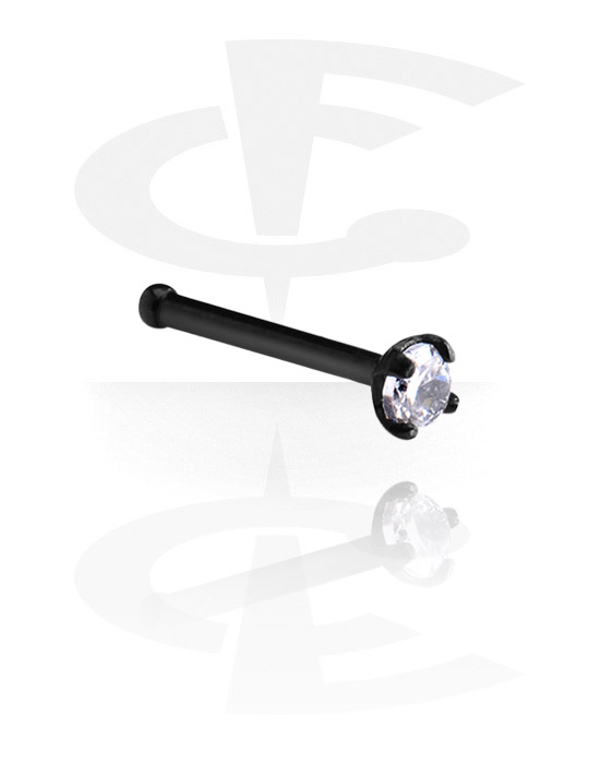 Nakit za nos in septum, Black Jeweled Nose Stud with Set Stone, Surgical Steel 316L