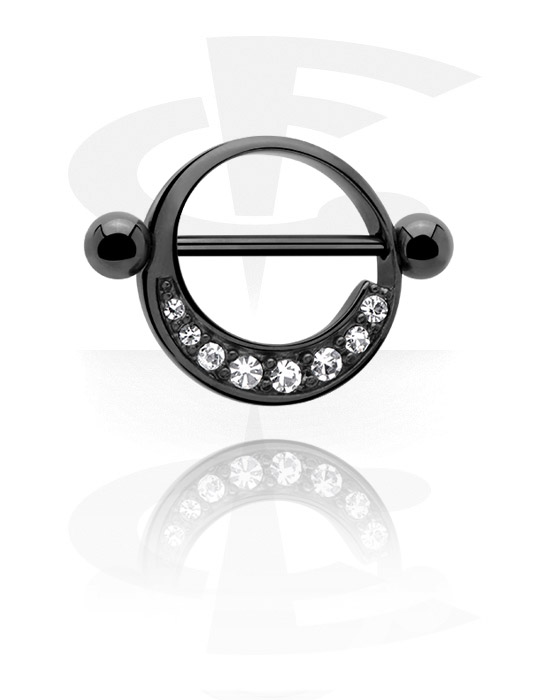 Piercingové šperky do bradavky, Štít pro bradavky s krystalovými kamínky, Černá chirurgická ocel 316L
