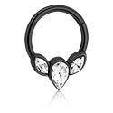 Anéis piercing, Piercing clicker (aço cirúrgico, preto, brilhante) com pedras de cristal, Aço cirúrgico 316L