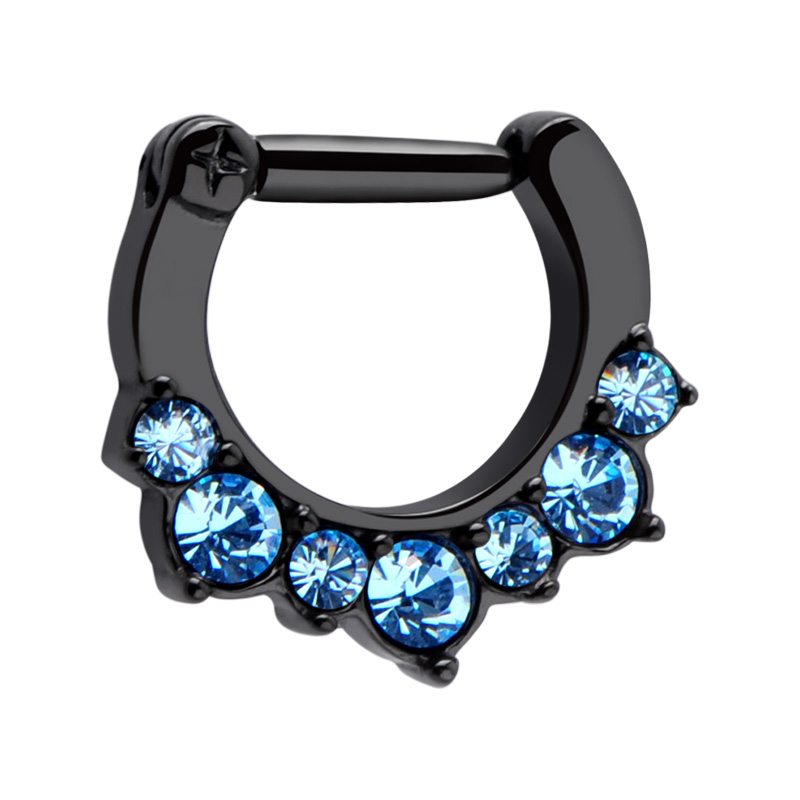 Septum clicker (acier chirurgical, noir, finition brillante) avec pierres en cristal Acier chirurgical 316L Piercings nez & Septums