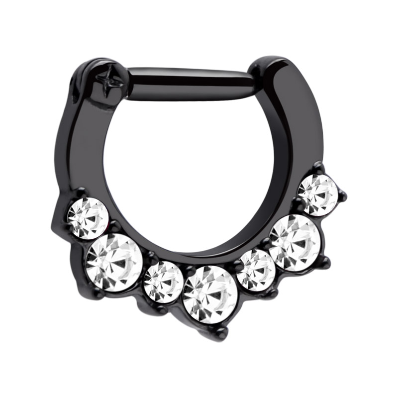 Septum clicker (acier chirurgical, noir, finition brillante) avec pierres en cristal Acier chirurgical 316L Piercings nez & Septums