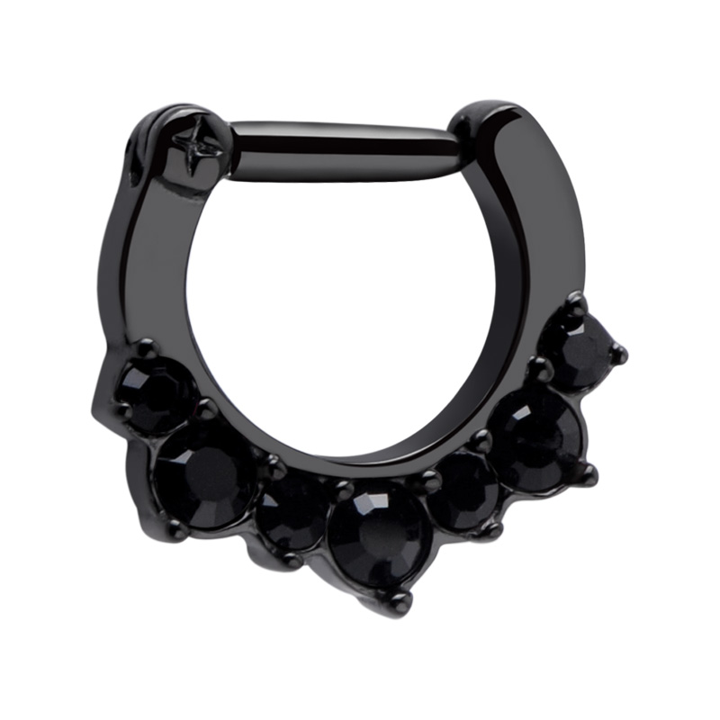 Septum clicker (acier chirurgical, noir, finition brillante) avec pierres en cristal Acier chirurgical 316L Piercings nez & Septums
