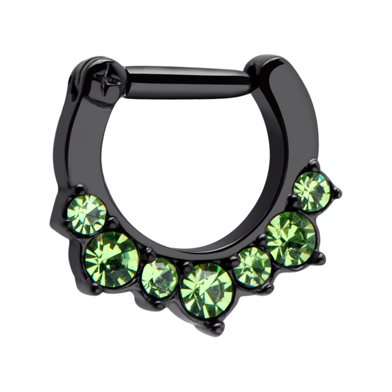 Septum clicker (acier chirurgical, noir, finition brillante) avec pierres en cristal Acier chirurgical 316L Piercings nez & Septums