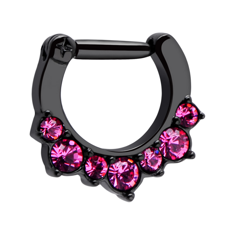 Septum clicker (acier chirurgical, noir, finition brillante) avec pierres en cristal Acier chirurgical 316L Piercings nez & Septums