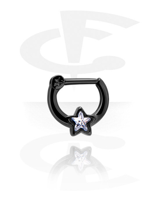 Nose Jewelry & Septums, Septum Clicker with Star and crystal stone, Black Surgical Steel 316L
