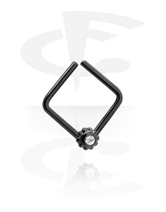 Alke za piercing, Četvrtasti neprekidni prsten (kirurški čelik, crna, sjajna završna obrada) s kristalnim kamenom, Kirurški čelik 316L