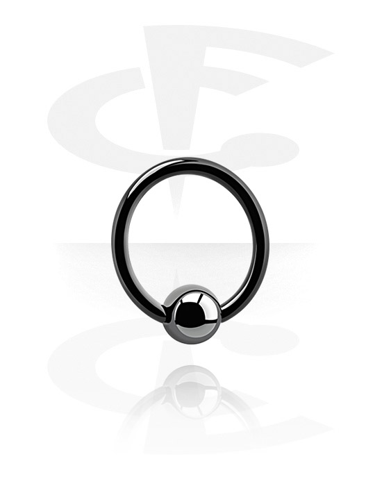 Piercing Rings, Ball closure ring (titanium, black, shiny finish) with Ball, Black titanium