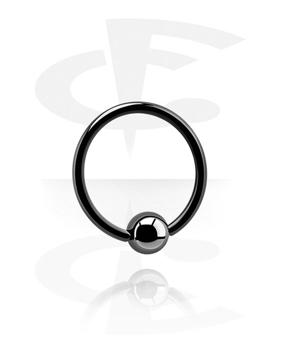 Piercing Ringe, Ring med kuglelukning (titan, sort, blank finish) med Kugle, Sort titanium