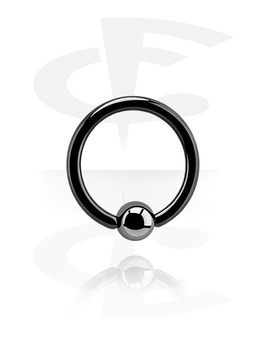 Piercing Ringe, Ring med kuglelukning (titan, sort, blank finish) med Kugle, Sort titanium