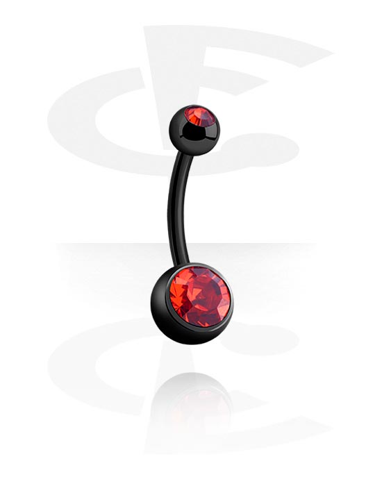 Belly button ring (titanium, black, shiny finish) with crystal stones