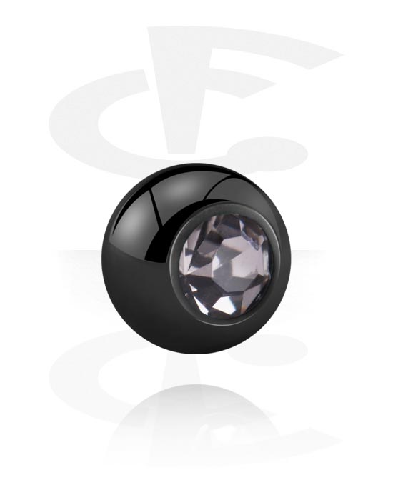 Bolas, barras & mais, Bola para barras com rosca (titânio, preto) com pedra de cristal, Titânio