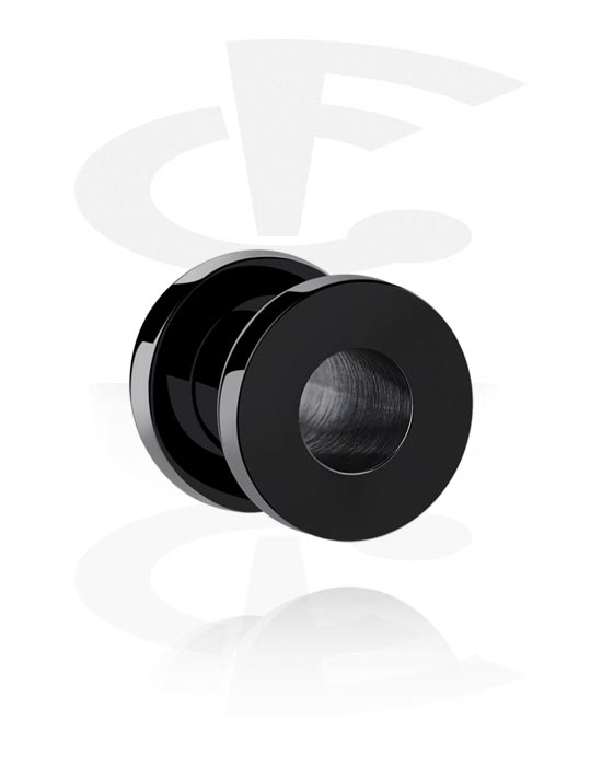 Tunnels & Plugs, Screw-on tunnel (surgical steel, black, shiny finish), Surgical Steel 316L