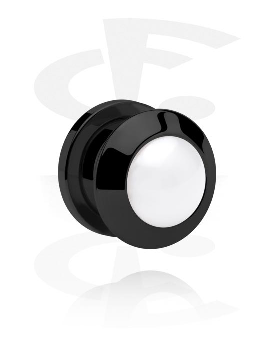 Tunnels & Plugs, Screw-on tunnel (surgical steel, black, shiny finish) with convex front, Surgical Steel 316L