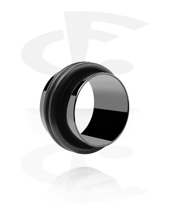 Tunnels & Plugs, Tunnel (surgical steel, black, shiny finish) with O-rings, Surgical Steel 316L