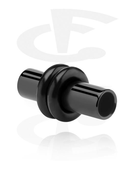 Tunnels & Plugs, Tunnel (surgical steel, black, shiny finish) with O-rings, Surgical Steel 316L