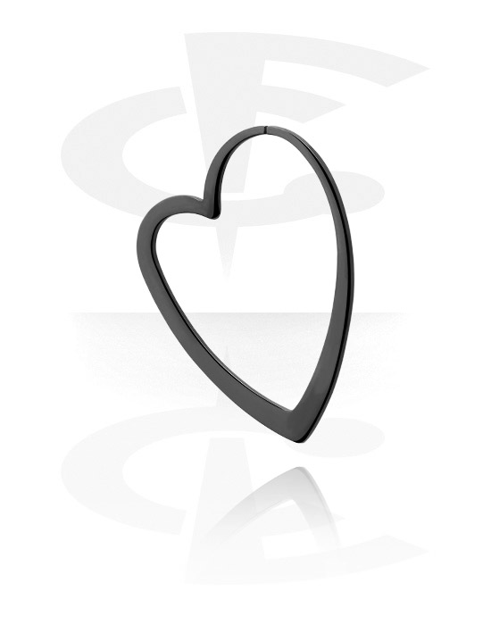 Kuličky, kolíčky a další, Kreole pro tunely (chirurgická ocel, černá, lesklý povrch) s designem srdce, Chirurgická ocel 316L