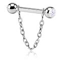 Barbeli, Barbel (kirurško jeklo, srebrn, sijoč zaključek) s/z Bunkice s kristalčkom in veriga, Kirurško jeklo 316L
