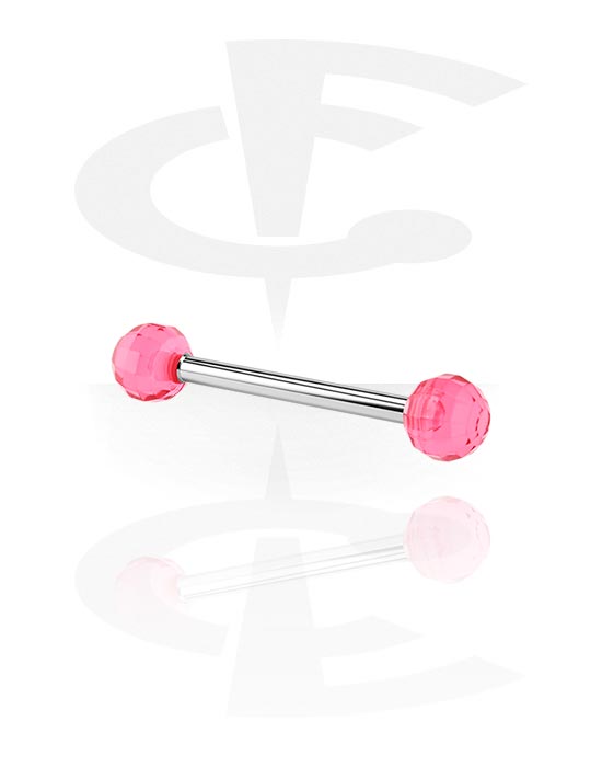 Lige stave, Barbell with Faceted Balls, Surgical Steel 316L, Acryl