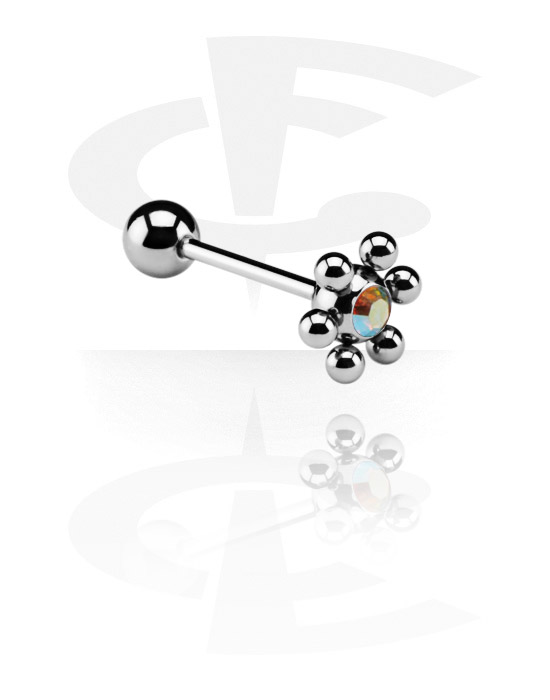 Sztangi, Barbell with Jeweled Flower Ball, Surgical Steel 316L