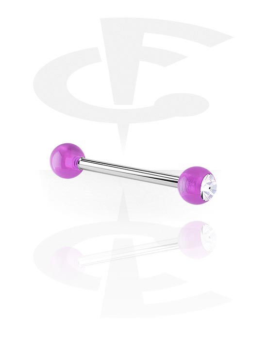 Lige stave, Barbell with Jeweled Balls, Surgical Steel 316L, Acryl