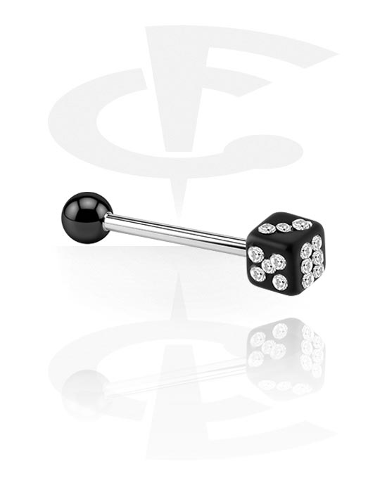 Lige stave, Barbell with Jeweled Dice, Surgical Steel 316L, Acryl