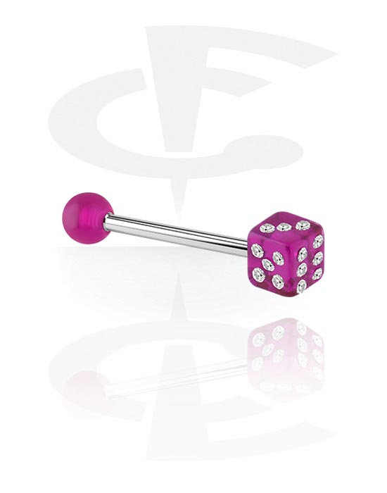 Lige stave, Barbell with Jeweled Dice, Surgical Steel 316L, Acryl
