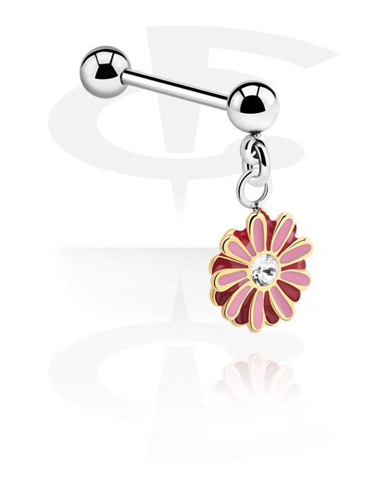 Barbells, Barbell with flower charm and crystal stone, Surgical Steel 316L