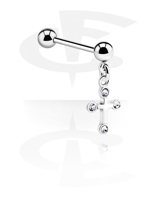 Barbells, Barbell with cross charm and crystal stones, Surgical Steel 316L