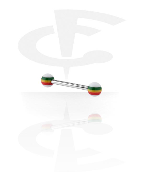 Lige stave, Barbell with New Rasta Balls, Surgical Steel 316L, Acryl