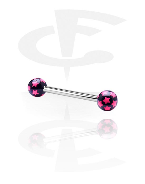 Lige stave, Steel Barbell with Star Print Balls, Surgical Steel 316L, Acryl