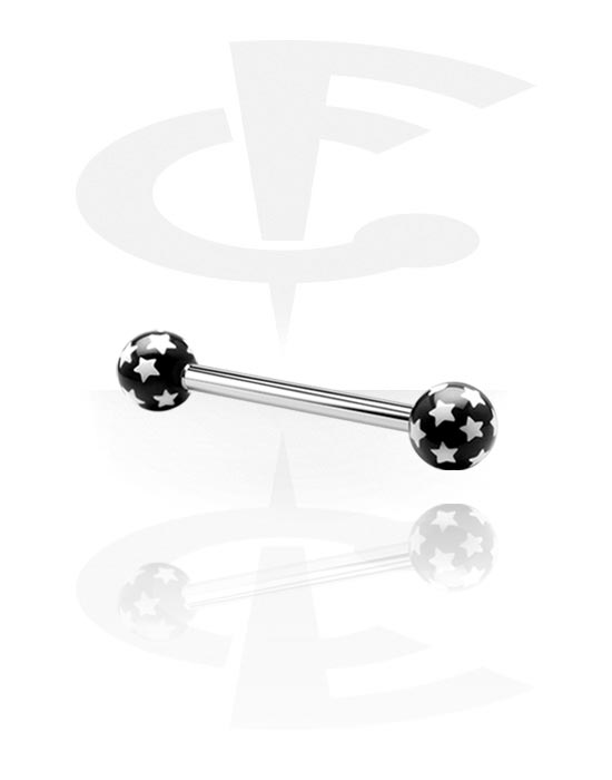 Lige stave, Steel Barbell with Star Print Balls, Surgical Steel 316L, Acryl