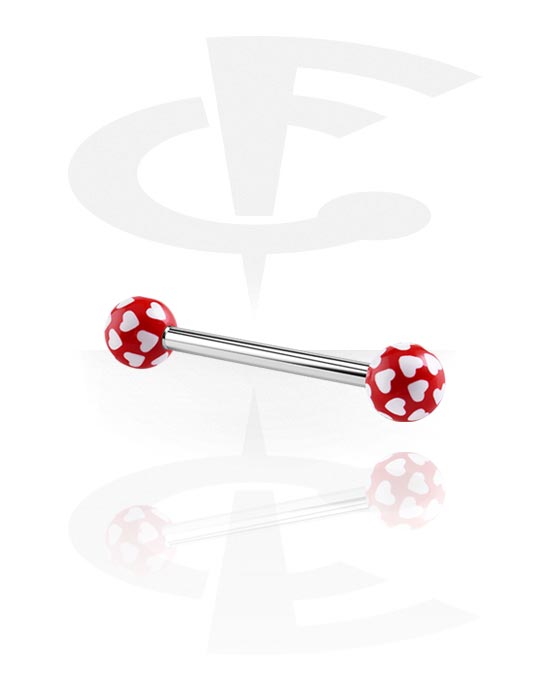 Lige stave, Steel Barbell with Heart Print Balls, Surgical Steel 316L, Acryl