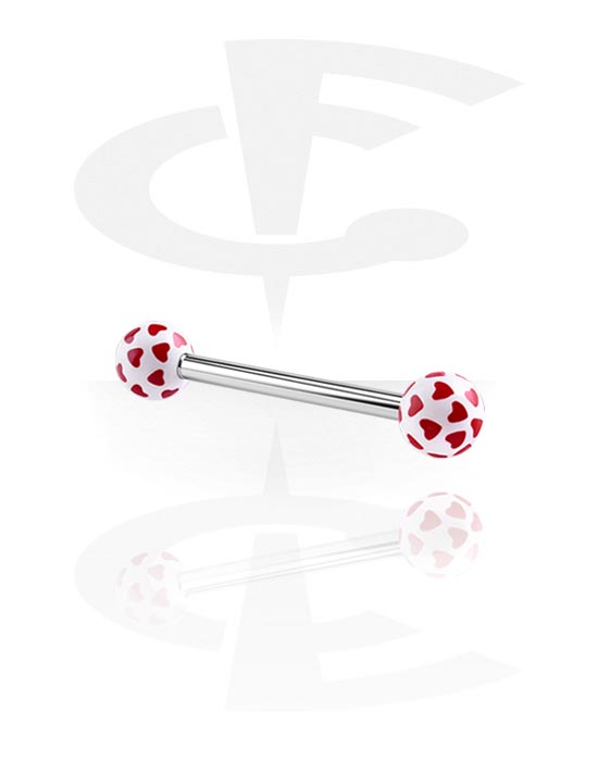 Lige stave, Steel Barbell with Hearts Playing Card Balls, Surgical Steel 316L, Acryl