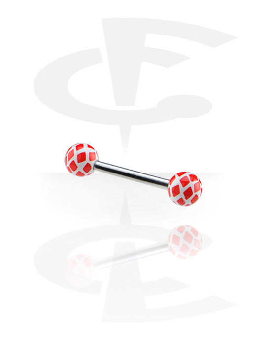 Sztangi, Barbell with Playing Card "Diamonds"-Balls, Surgical Steel 316L, Acryl