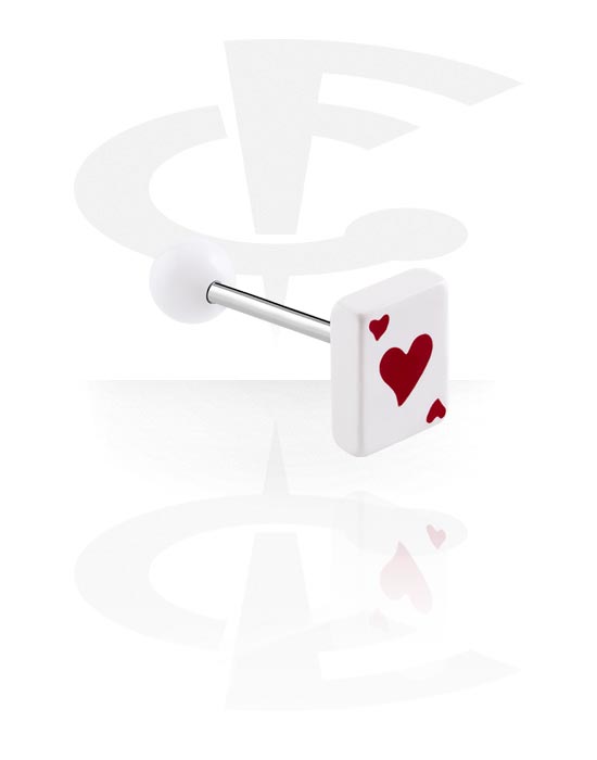 Lige stave, Barbell with Playing Card "Hearts", Surgical Steel 316L, Acryl
