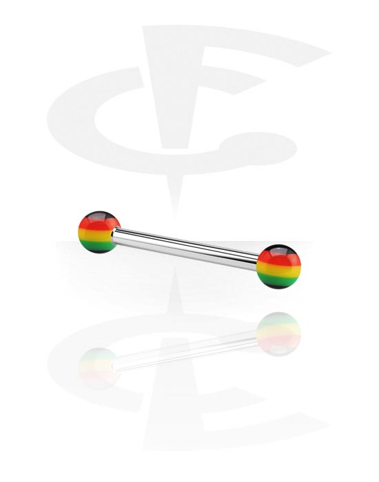 Barbeller, Barbell with Rasta Balls, Surgical Steel 316L, Acryl