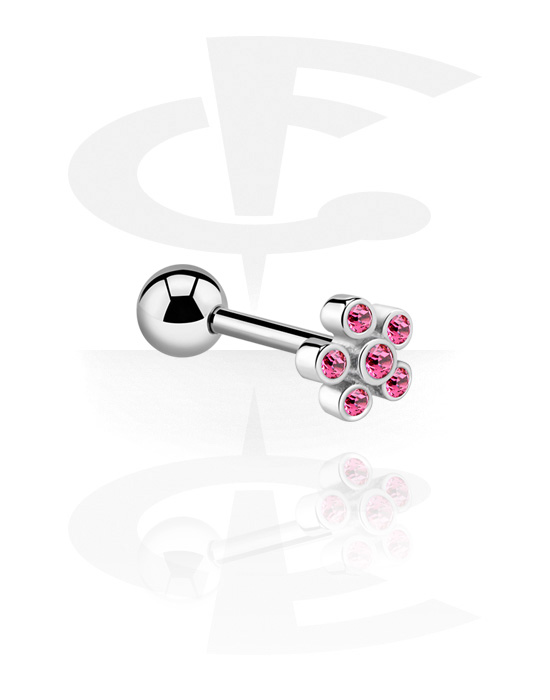 Barbells, Barbell with flower attachment and crystal stones, Surgical Steel 316L