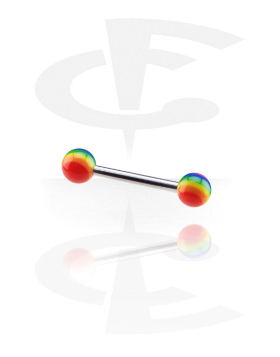 Lige stave, Barbell with Rainbow Balls, Surgical Steel 316L, Acryl