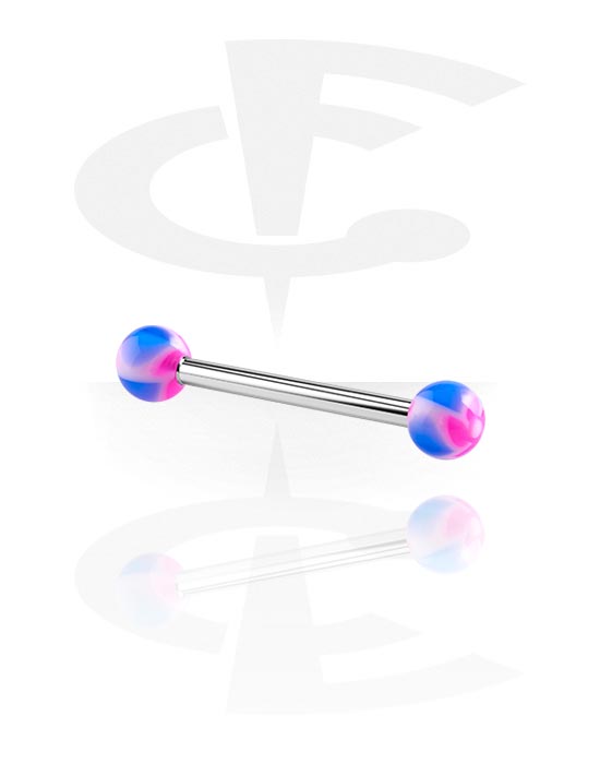 Lige stave, Barbell with New Twister Flower Balls, Surgical Steel 316L, Acryl
