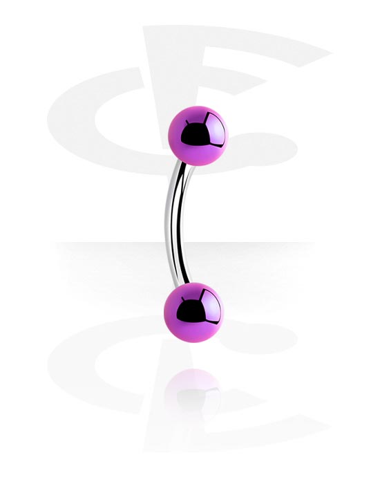 Curved Barbells, Banana (surgical steel, silver, shiny finish) with anodised balls, Surgical Steel 316L