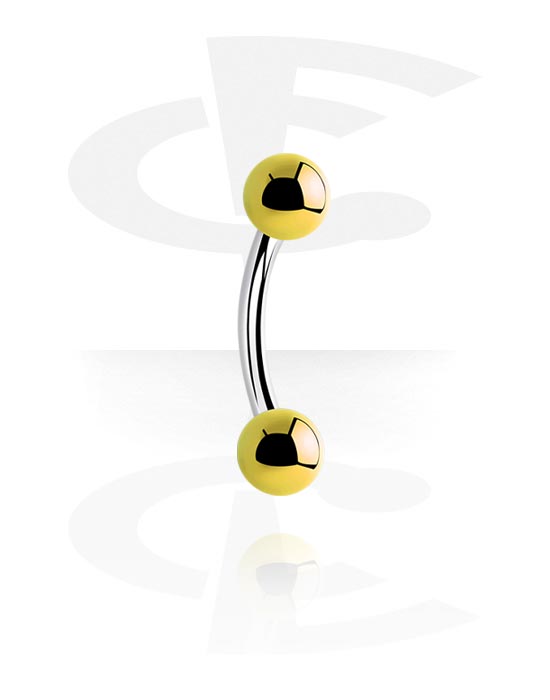 Curved Barbells, Banana (surgical steel, silver, shiny finish) with anodized balls, Surgical Steel 316L
