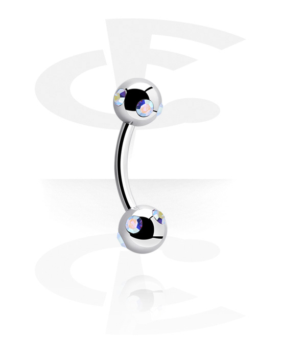 Curved Barbells, Banana (surgical steel, silver, shiny finish) with Jewelled Balls, Surgical Steel 316L