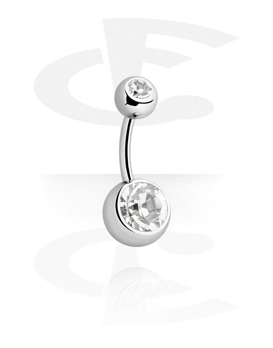 Ívelt barbellek, Belly button ring (surgical steel, silver, shiny finish) val vel Golyók és Kristálykövek, Sebészeti acél, 316L