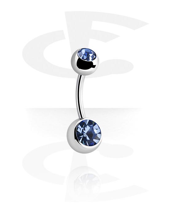 Ívelt barbellek, Belly button ring (surgical steel, silver, shiny finish) val vel Kristálykövek, Sebészeti acél, 316L