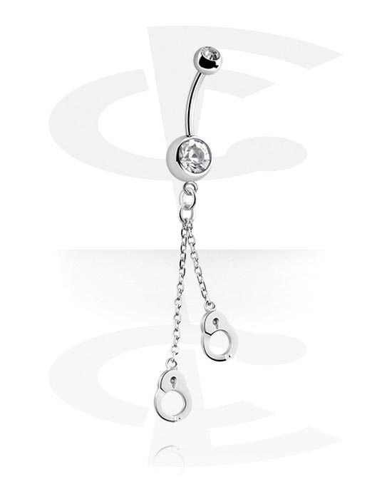 Curved Barbells, Belly button ring (surgical steel, silver, shiny finish) with charm and crystal stones, Surgical Steel 316L, Plated Brass