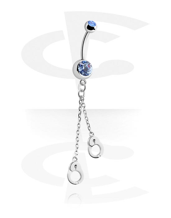 Curved Barbells, Belly button ring (surgical steel, silver, shiny finish) with charm and crystal stones, Surgical Steel 316L, Plated Brass