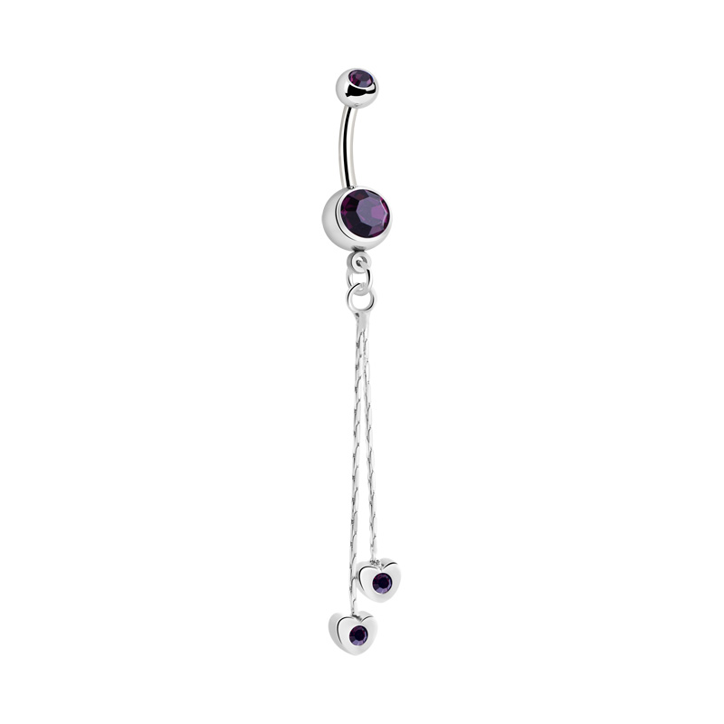 Piercing pour le nombril (acier chirurgical, argent, finition brillante) avec pendentif coeur et pierres en cristal Acier chirurgical 316L/Laiton plaqué Bananes