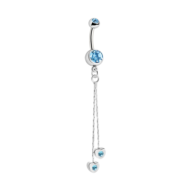 Piercing pour le nombril (acier chirurgical, argent, finition brillante) avec pendentif coeur et pierres en cristal Acier chirurgical 316L/Laiton plaqué Bananes